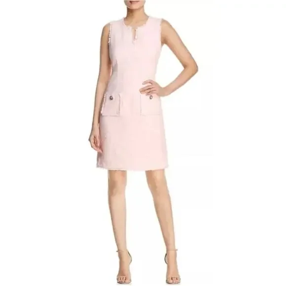 Karl Lagerfeld Paris Pink Tweed Shift Dress with Front Pockets Size 6 - Picture 1 of 10